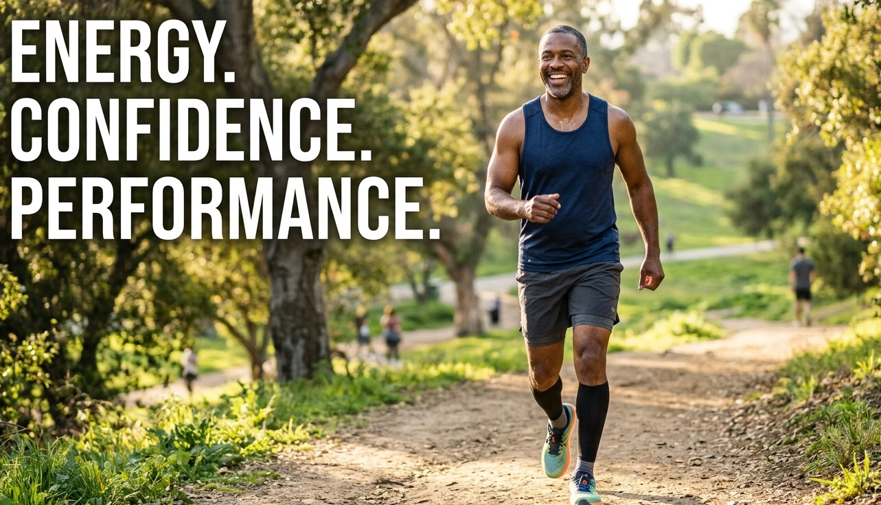 Active confident man enjoying healthy lifestyle after using NuviaLab Vitality