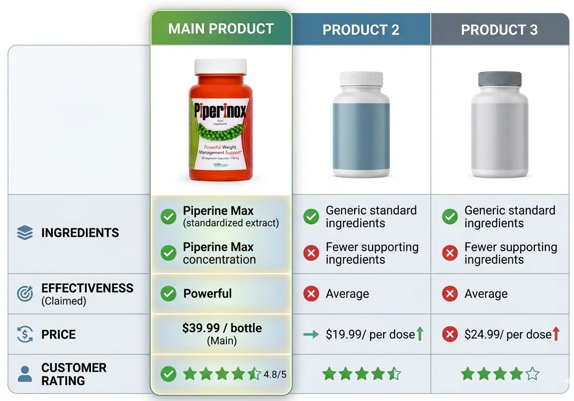 Piperinox vs other weight loss supplements comparison