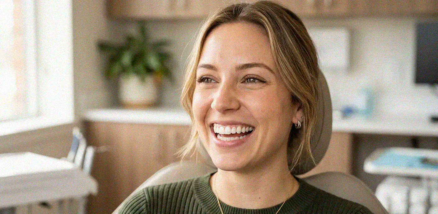 Close-up of healthy teeth and gums — oral health concept