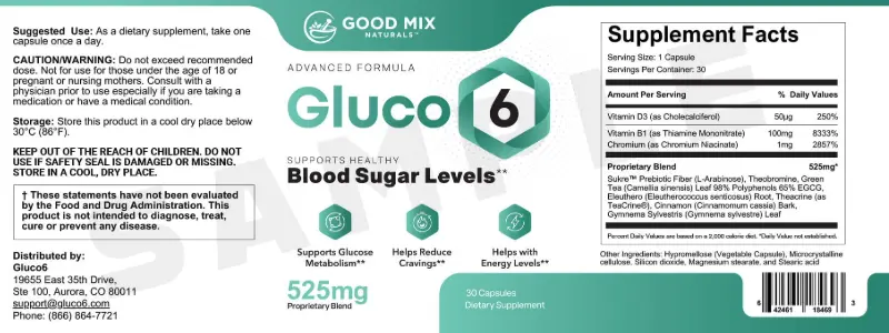 Gluco6 supplement facts label and dosage
